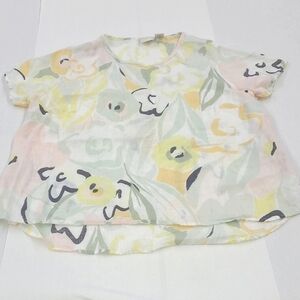 Rachel Zoe White/Yellow Tropical Shortsleeve Linen Top Size 1X/2X